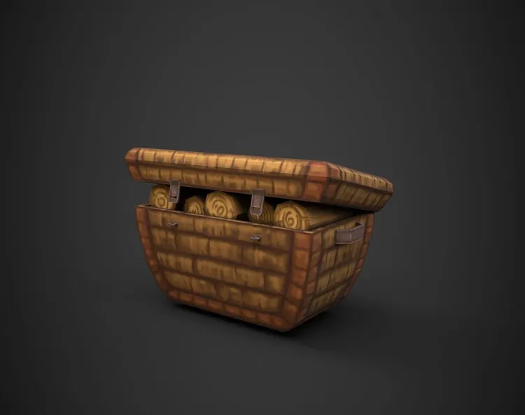 A basket with firewood in it.