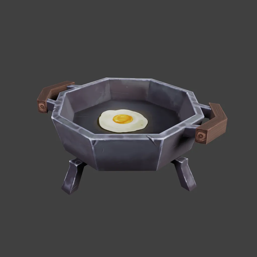 A frying pan with an egg.