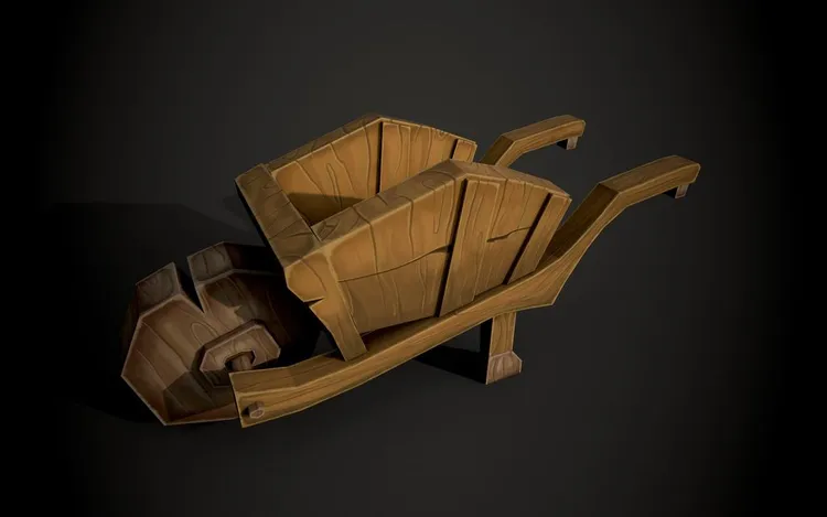 Wooden wheelbarrow.